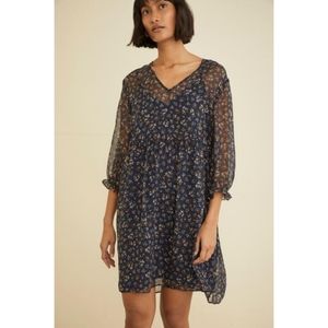 NWT Amour Vert Navy Silk Floral Tavi Dress Medium